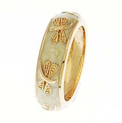 Designer Inspired Fashionable Brass And Cream Dragonfly Design Enamel Ring. Ring Can Be Worn Alone Or Paired With Fashion Colors. Bangle Available To Match Ring [Item #Ban196].