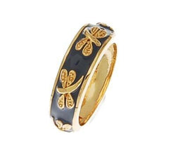 Designer Inspired Fashionable Brass And Navy Blue Dragonfly Design Enamel Ring. Ring Can Be Worn Alone Or Paired With Fashion Colors. Bangle Available To Match Ring [Item #Ban196].