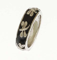 Designer Inspired Fashionable Brass And Black Dragonfly Design Enamel Ring. Ring Can Be Worn Alone Or Paired With Fashion Colors. Bangle Available To Match Ring [Item #Ban196]. Rhodium Plated To Prevent Tarni
