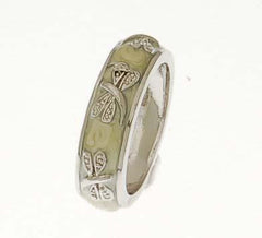 Designer Inspired Fashionable Brass And Cream Dragonfly Design Enamel Ring. Ring Can Be Worn Alone Or Paired With Fashion Colors. Bangle Available To Match Ring [Item #Ban196]. Rhodium Plated To Prevent Tarni