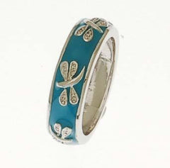 Designer Inspired Fashionable Brass And Turquoise Dragonfly Design Enamel Ring. Ring Can Be Worn Alone Or Paired With Fashion Colors. Bangle Available To Match Ring [Item #Ban196]. Rhodium Plated To Prevent T