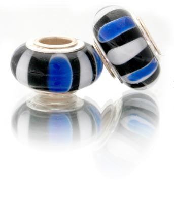 Create Your Own Original Designer Inspired Kali Bracelet With These Adorable Black, White And Blue Striped Sterling Silver Kali Beads Sterling Silver Is Rhodium Plated To Prevent Tarnishing.