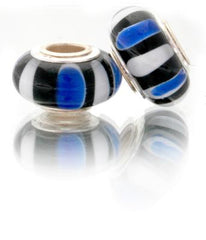 Create Your Own Original Designer Inspired Kali Bracelet With These Adorable Black, White And Blue Striped Sterling Silver Kali Beads Sterling Silver Is Rhodium Plated To Prevent Tarnishing.