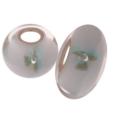Designer Inspired Sterling Silver Core Light Blue Kali Bead With Green Flowers. This Adorable Bead Can Be Added To Enhance Your Kali Bracelet.