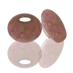 Designer Inspired Sterling Silver Core Light Pink And White Kali Bead With Yellow Flower Design. Add This Bead To Create Your Own Kali Bracelet.