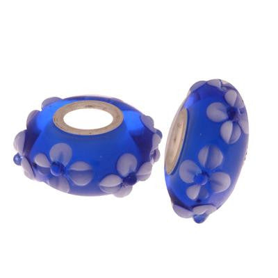 Designer Inspired Sterling Silver Core Blue Kali Bead With White Flower Design. Add This Bead To Enhance Your Kali Bracelet.
