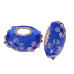 Designer Inspired Sterling Silver Core Blue Kali Bead With White Flower Design. Add This Bead To Enhance Your Kali Bracelet.