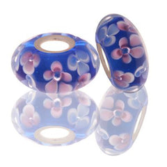 Designer Inspired Blue Kali Bead With Light Blue And Pink Flower Design. Add This Kali Bead To Enhance Your Bracelet.