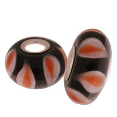 Designer Inspired Black Kali Bead With Orange And White Design Throughout. Add This Bead To Enhance Your Kali Bracelet.
