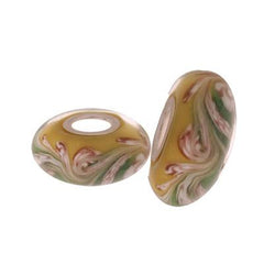 Designer Inspired Sterling Silver Core Green And Yellow Kali Bead With Brown And White Swirl Design Throughout.