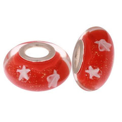 Designer Inspired Sterling Silver Orange Kali Bead With White Moon And Star Design Throughout. Add This Bead To Enhance Your Kali Bracelet.