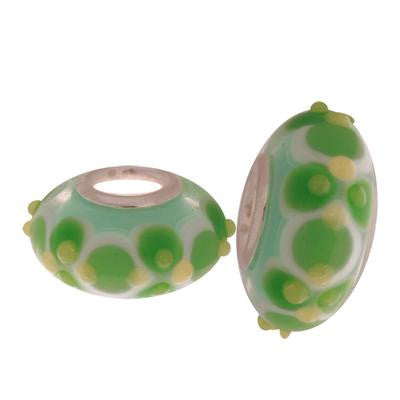 Designer Inspired Sterling Silver Core Green Kali Bead With Light Green And Yellow Circle Design. Add This Bead To Enhance Your Kali Bracelet.