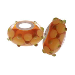 Designer Inspired Sterling Silver Core Yellow Kali Bead With Raised Green Circle Design. Add This Bead To Enhance Your Kali Bracelet.
