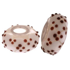Designer Inspired Sterling Silver Core White Kali Bead With Raised Brown Dot Design. Add This Kali Bead To Enhance Your Bracelet.