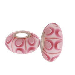 Designer Inspired Sterling Silver Core Pink And White Circle And Swirl Design Kali Bead. Add This Bead To Your Own Bracelet.
