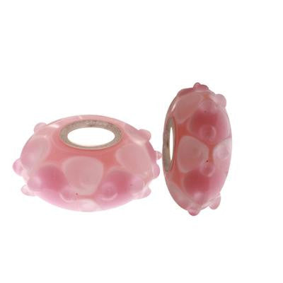 Designer Inspired Sterling Silver Core Pink Kali Bead With White And Pink Teardrop Shaped Design With Raised Dots In Between. Add This Bead To Your Own Kali Bracelet.