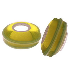 Designer Inspired Sterling Silver Core Green And Yellow Kali Bead With Raised Striped Design. Add This Bead To Enhance Your Kali Bracelet.