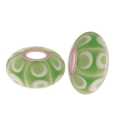 Designer Inspired Sterling Silver Core Mint Green And White Striped Design Kali Bead. Add This Bead To Enhance Your Kali Bracelet.