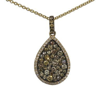 Dainty 14K Yellow Gold Necklace With Teardrop Shape Pendant With Multi-Color Diamonds In The Teardrop