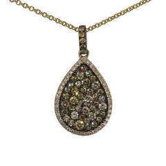 Dainty 14K Yellow Gold Necklace With Teardrop Shape Pendant With Multi-Color Diamonds In The Teardrop