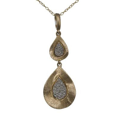 Dainty 14K Yellow Gold Small Teardrop At The Top With A Larger Teardrop At The Bottom With Indentation In Both Teardrops With Diamonds In The Middle