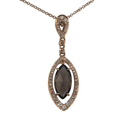Dainty 14K Rose Gold Double Teardrop Necklace Diamonds Around The Teardrop In The Center Of The Teardrop Is A Smokey Topaz Stone