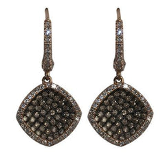 Stunning 14K Rose Gold Earrings With Raised 3D Style With Multi-Colored Diamonds In The Middle With Diamonds On The Side