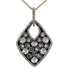 Stunning 14K Rose Gold Necklace With Teardrop Shape Two Tone Pendant In The Middle Of The Teardrop Are Round White Quartz And Diamonds Around The Teardrop