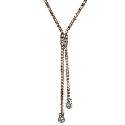 Stunning Sterling Silver With Rose Gold Overlay Necklace With Dangling Center With Cz Lines In The Middle And Cz Balls At The Bottom