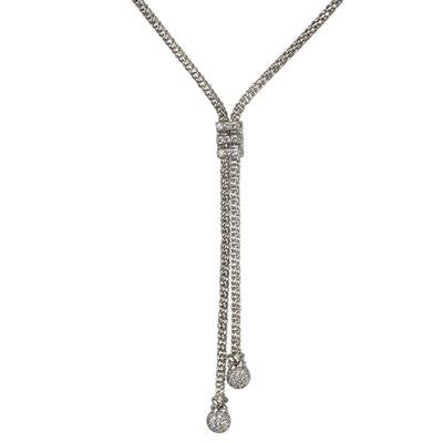 Stunning Sterling Silver With Rhodium Overlay Necklace With Dangling Center With Cz Lines In The Middle And Cz Balls At The Bottom