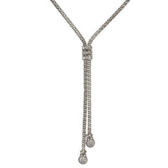 Stunning Sterling Silver With Rhodium Overlay Necklace With Dangling Center With Cz Lines In The Middle And Cz Balls At The Bottom