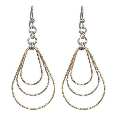 Stunning Sterling Silver Teardrop Dangling Earrings Tri Color Teardrop With Fish Hook Post