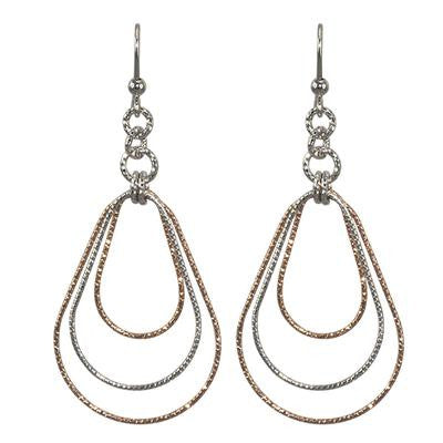 Stunning Sterling Silver Teardrop Dangling Earrings 2 Rose Gold Teardrop And The Middle Is Silver With Fish Hook Post
