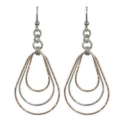 Stunning Sterling Silver Teardrop Dangling Earrings 2 Rose Gold Teardrop And The Middle Is Silver With Fish Hook Post