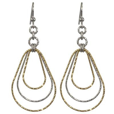 Stunning Sterling Silver Teardrop Dangling Earrings 2 Yellow Gold Teardrop And The Middle Is Silver With Fish Hook Post