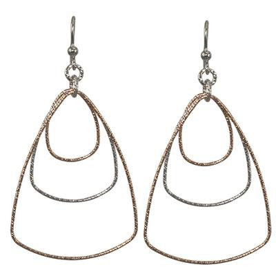 Stunning Sterling Silver Dangling Triangle Shape Earrings With Rose Gold And Rhodium Overlay