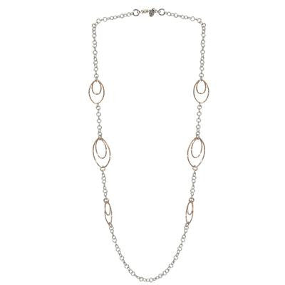 Stunning Sterling Silver Necklace With Silver Links With Rose Gold Oval Shape Design