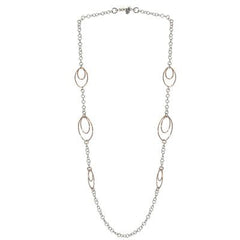 Stunning Sterling Silver Necklace With Silver Links With Rose Gold Oval Shape Design