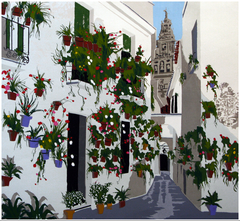 Callejón de las Flores 28/50   Serigraphy Limited Edition   18.25"h  x 17.25"w